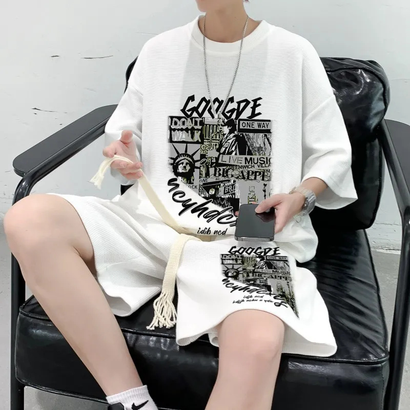 Youth Casual Suit Men's Summer Trendy Brand Short-Sleeved Shorts Running Sportswear Boys' Fashion Complete Set