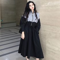 chunky thigh high skirt plus size belly conceal slim color sweatshirt dress waist long skirt early autumn