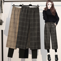 Fat Sister European Plus Size Fleece Thick Wool Fake Two Piece Wide Leg Pants 2022 New Morning Autumn Straight Boots Pants