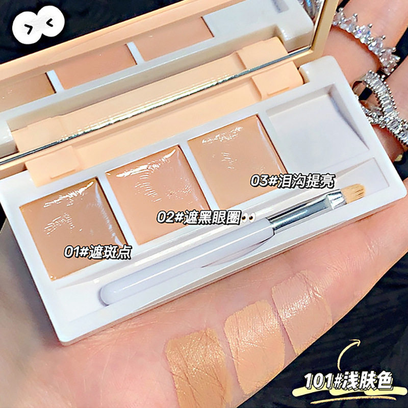 Three-color concealer tray to cover spots, acne, tears, ditch, dark circles, face, lip repair, female student net red