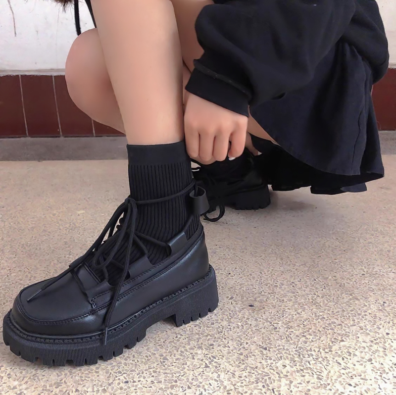 Martin boots women's summer thin British style 2021 new summer breathable lace-up knitted heightened thick-soled ankle boots