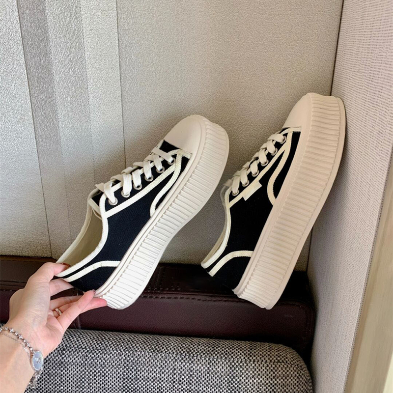 Small fragrance canvas shoes women's 2021 new all-match 2022 black sponge cake thick-soled small white shoes heightened biscuit shoes
