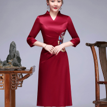 Acetic satin wedding banquet mothers cheongsam improved noble dress long wedding wedding mother-in-law cheongsam dress dress