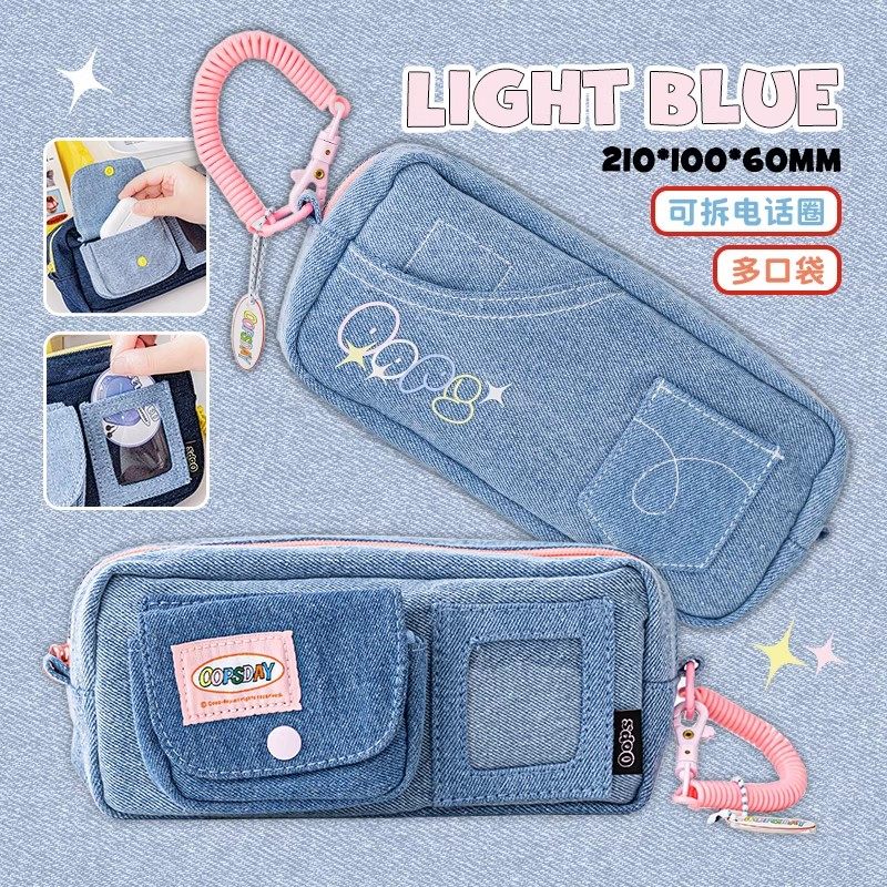 O'rta maktab o'quvchilari, o'quvchilar uchun yuqori sifatli denim rangli ko'p qatlamli sig'imli retro qalam qutisi, yangi kolleksiya, Amerika uslubida