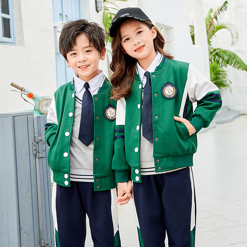Elementary school uniforms autumn and winter red sports class uniforms British style children's baseball uniforms kindergarten uniforms three-piece set