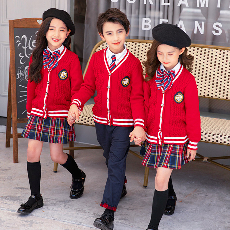 Kindergarten garden uniform autumn and winter clothing children's British style sweater four-piece set first grade class uniform teacher primary school uniform