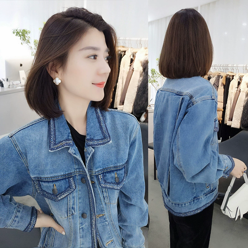 Châu Âu ga mùa xuân 2020 phụ nữ mới Hàng hóa châu Âu màu xanh lỏng ngắn Áo khoác denim bình thường của Hàn Quốc - Áo khoác ngắn