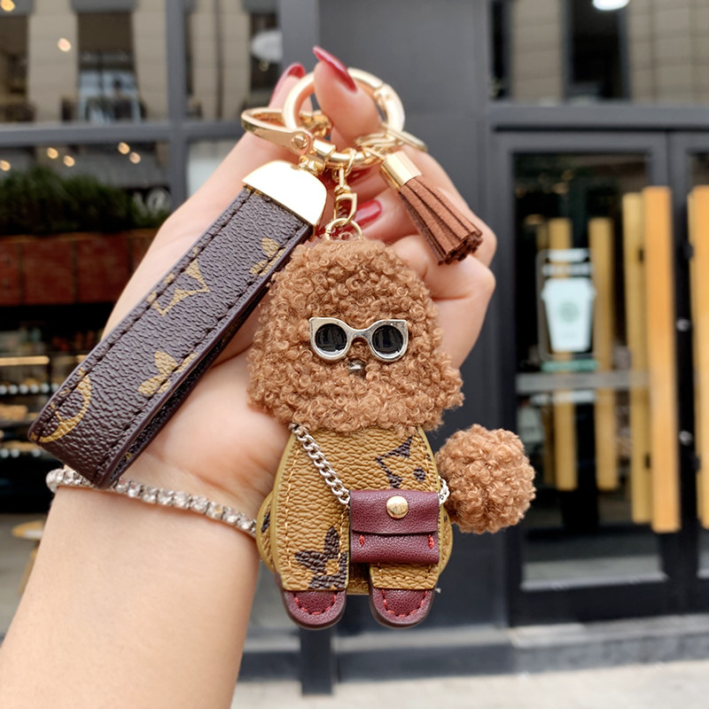 Original Cute Puppy Key Buckle Woman Little Fresher Plush Fur Ball Car Key Necklace Pendant Lady Bag Hanging Accessories