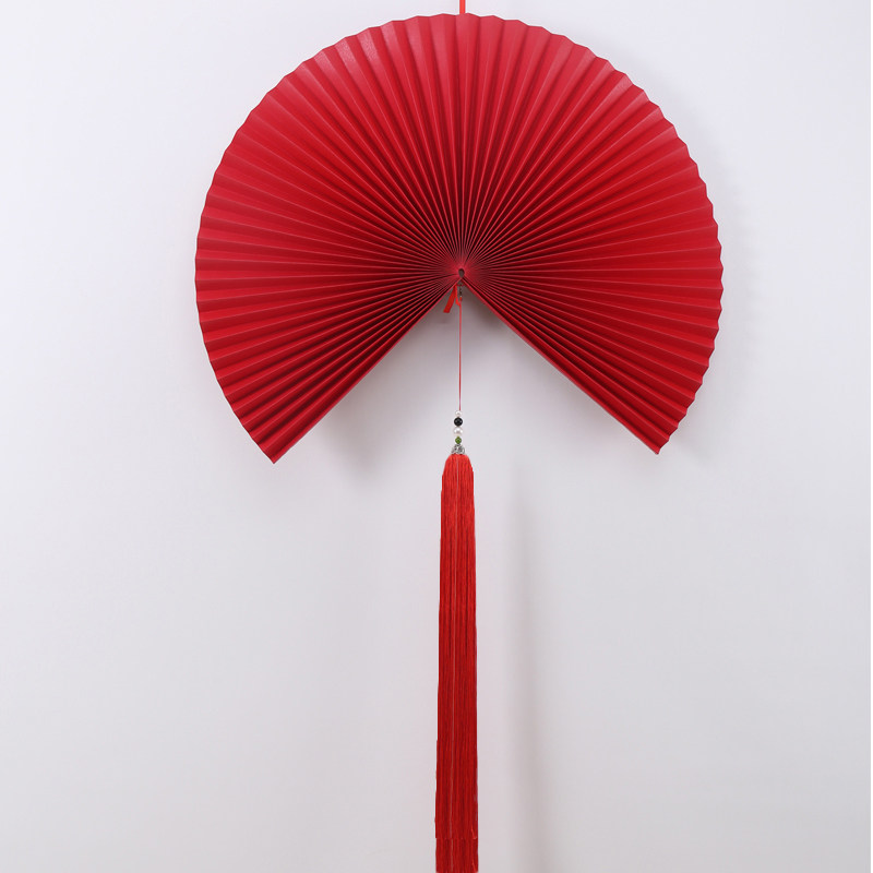 New Chinese folding fan Chinese wind beauty Chen arranged prop wall decoration living room hanging wall decoration large fan paper fan hanging decoration-Taobao