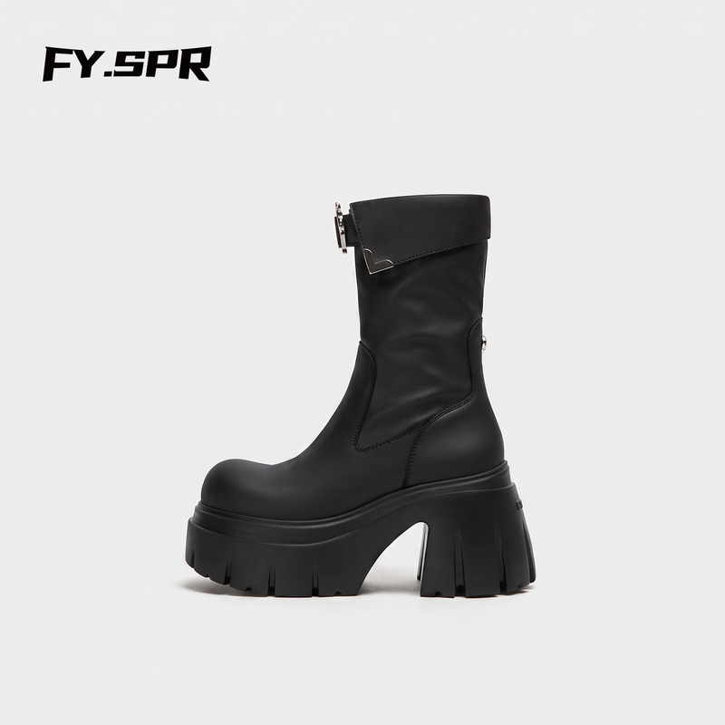 Fangyuan Diary Fyspr Shirt Collar Boots Black Thick-Soled Motorcycle Mid-Calf Elastic Boots Height Increase 10cm Women's Slim Short Boots Fangyuan Diary Fyspr Shirt Collar Boots Black Thick-Soled Motorcycle Mid-Calf Elastic Boots Height Increase 10cm Women's Slim Short Boots