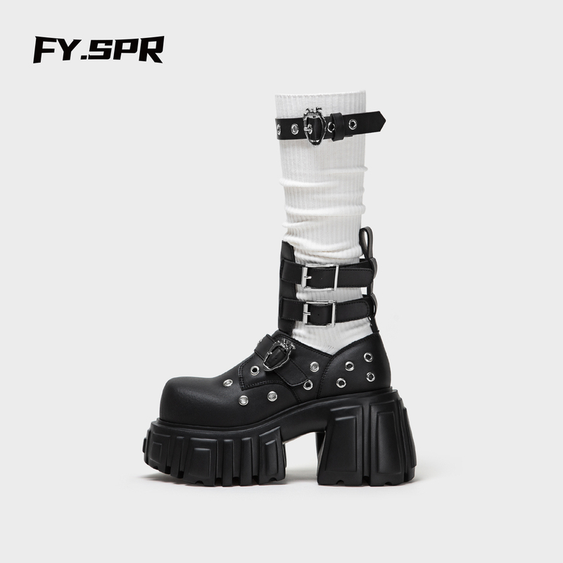 【Meng Huaiyuan's Style】Fangyuan Diary Fyspr Thick-Soled Height-Increasing Roman Sandals Punk Style Chimney Boots for Women