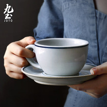 Nine Earth Hand Painted Green Flowers Coffee Cup With Disc Retro Creative Mark Cup Thickened Home Lovers Water Cups Customizable