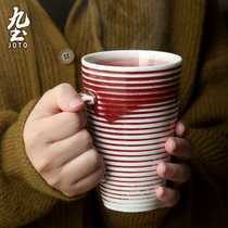 Nine-earth-Japanese-style ceramic Mark Cup handmade kilns Striped Coffee Cup Retro Hand Sprint Coffee Cup Home Tea Cup