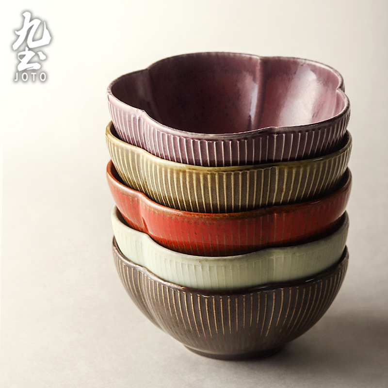 Jiutu handmade rough pottery rice bowl creative petal bowl soup bowl noodle bowl Japanese retro food utensils single household tableware