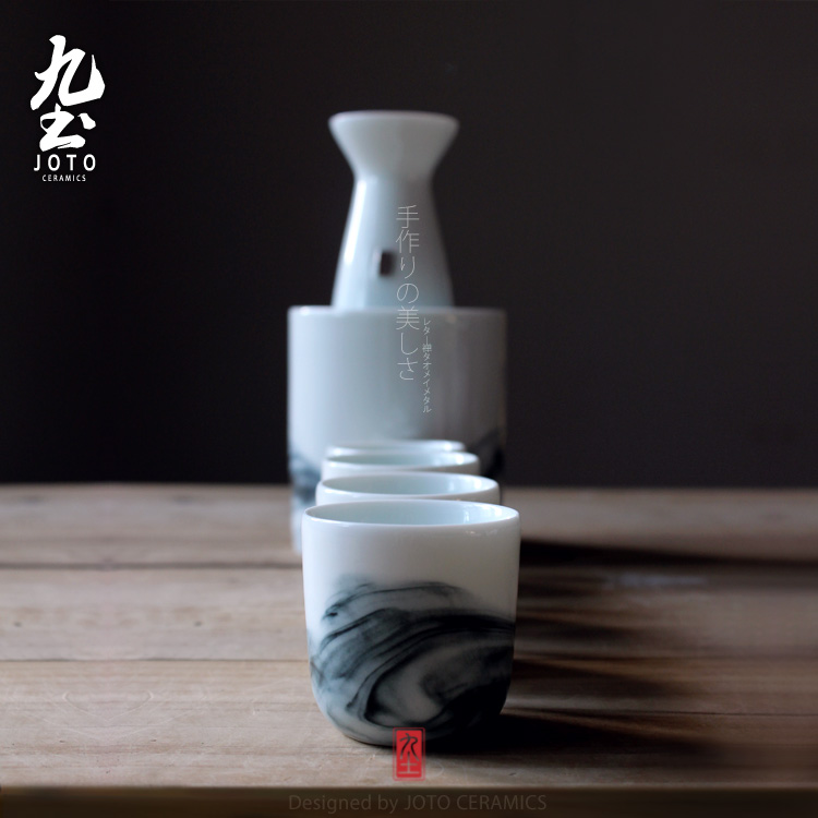 Rượu sake kiểu Nhật đặt nồi rượu vang vàng ấm rượu vang Trung Quốc đặt rượu sake hộ gia đình đặt chén rượu nóng nồi lẩu gốm - Rượu vang bộ ly rượu vang