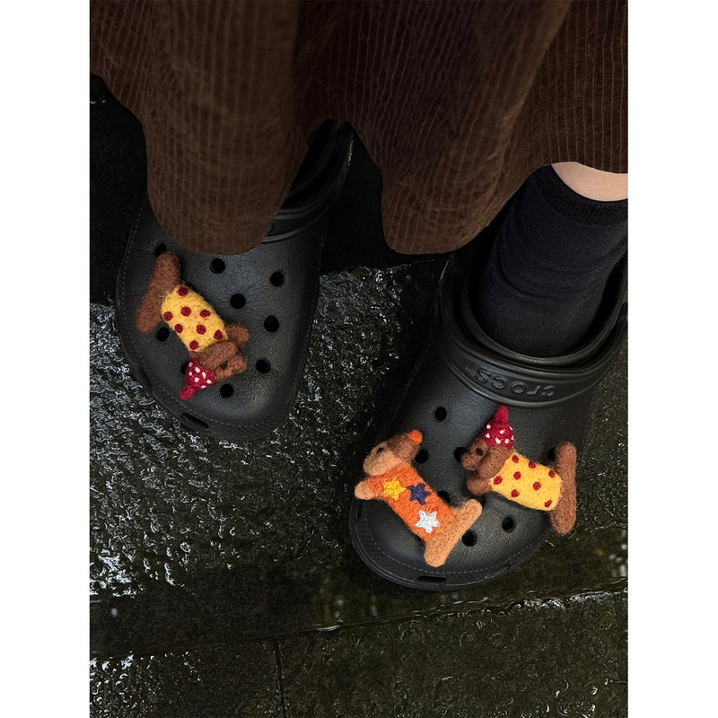 Crocs Shoe Charms, High-End DIY Felt Cute Dachshund Dog Accessories, Compatible with Crocs, Shoe Decorations