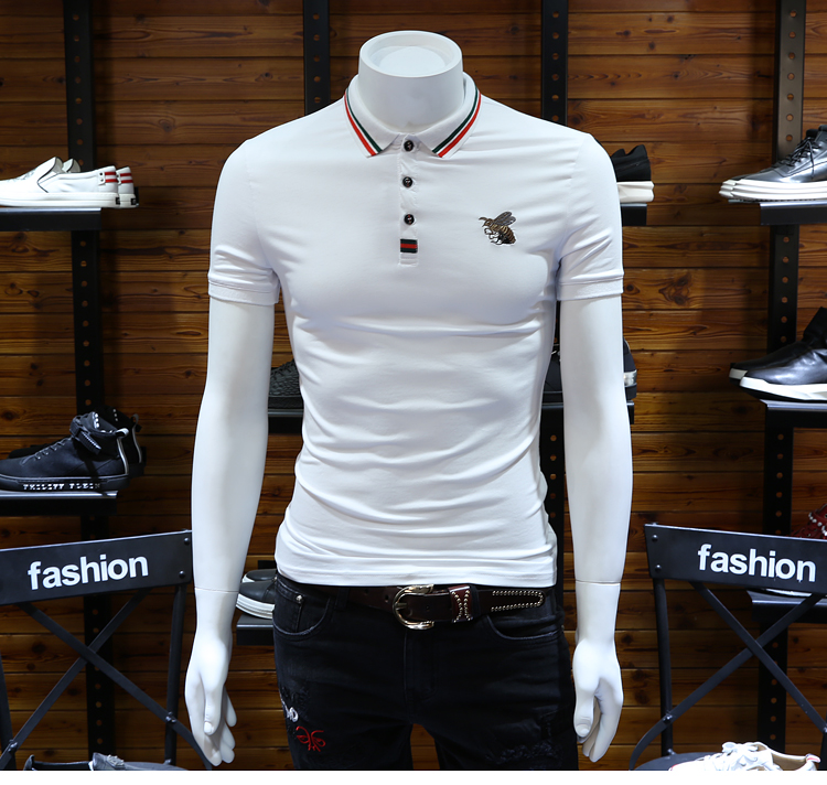 Mùa hè nam ngắn tay áo polo Châu Âu trạm ong thêu t-shirt mercerized cotton ve áo polo áo sơ mi nửa-shirt triều