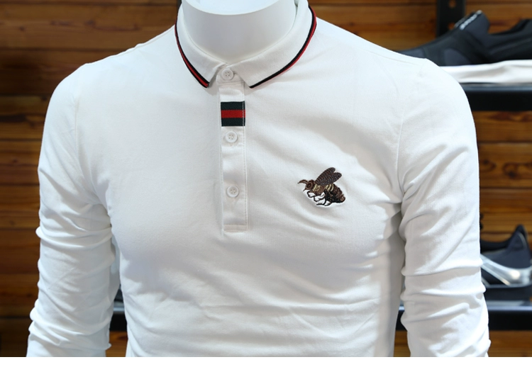 Châu Âu ga dài tay áo polo nam cổ áo Slim ong thêu áo nhỏ thủy triều kích thước lớn nam mùa xuân từ bi