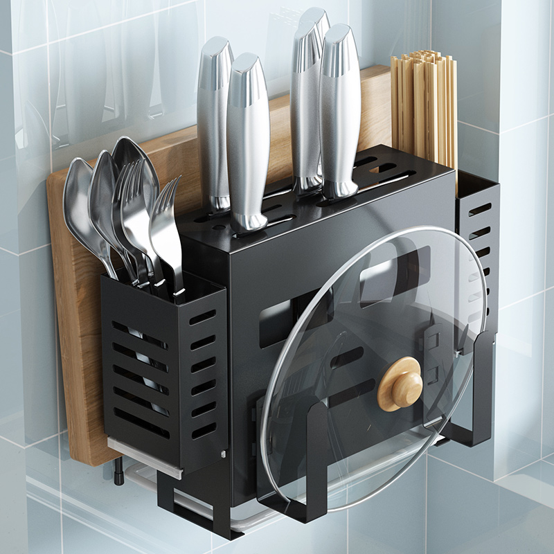Tool holder wall-mounted free-to-punch stainless steel multifunction kitchen shelve hanging wall knife chopsticks integrated cutter containing