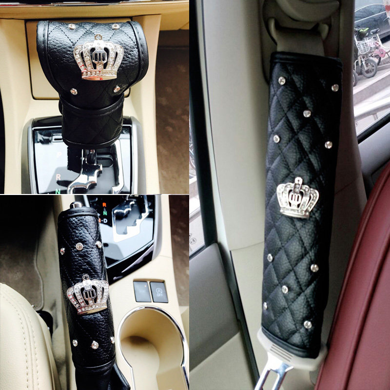 Diamond-encrusted Lingge car interior suit Hand brake sleeve Shift handle glove Shift handle glove Seat belt shoulder sleeve Pair of universal type