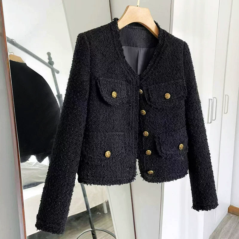 Демисезонная черная куртка, стиль Chanel, французский стиль