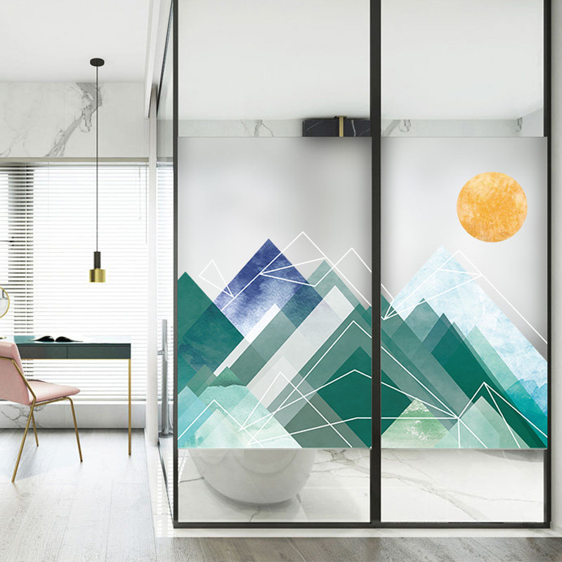 Geometric alpine glass sticker decorated personality creative office conference room push door electrostatic grinding anti-peek