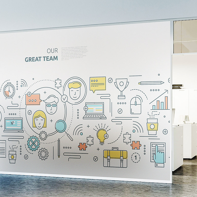 Creative Company Team Static Frosted Glass Door Cling Film Cartoon Partition Decorative Stickers Opaque and opaque