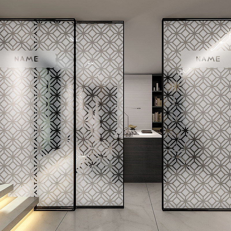 Modern New Chinese office electrostatic transparent hollowed-out glass adhesive for frosted glass door anti-crash stickers