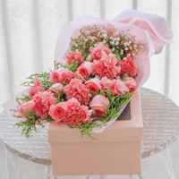 [Подарочная коробка с гвоздиками] Подарочная коробка с 19 гвоздиками и розовыми розами