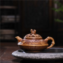 Yixing purple clay teapot famous Wang Yanxian pure handmade purple clay pot kung fu tea set Bamboo Flat pot old purple clay teapot bubble teapot