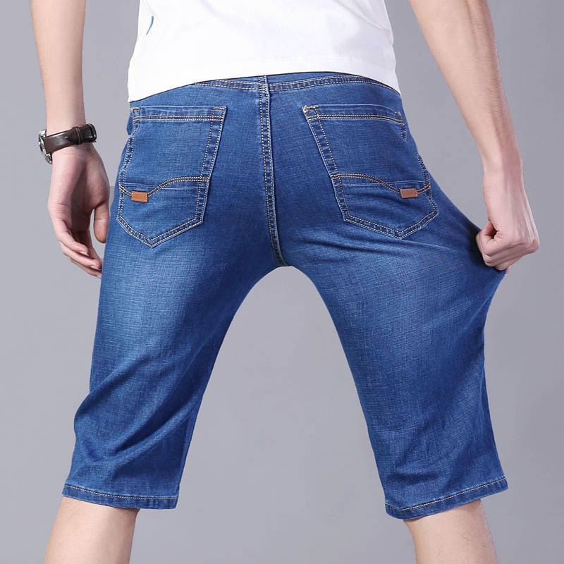 2条装男士夏季牛仔裤弹力短裤直筒五分裤