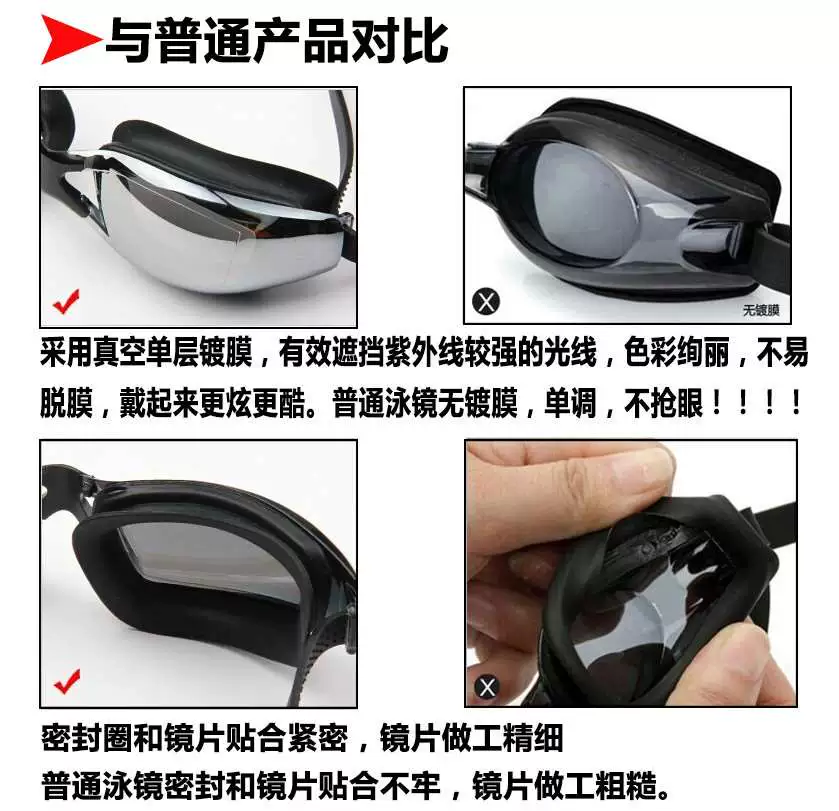 Kính mạ điện khung lớn chuyên nghiệp thoải mái unisex chống nước độ nét cao chống sương mù Kính bơi cận thị - Goggles