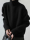 Minimalist Style Turtleneck Pullover Sweater for Women 2025 Autumn and Winter New Black Loose Versatile Slimming Knit Top