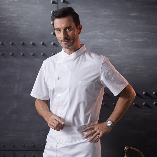 RozeChef Шеф -повара Работа в одежде мужская короткий рукав тонкий дышащий сетевой гостиничный ресторан обратно кухонная одежда повара