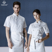Chef clothes short sleeve summer clothes men and womens Chinese cloth buckle catering canteen rear kitchen work clothes thin large size customization