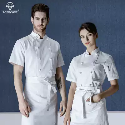 Chef's clothing short-sleeved summer clothing men's and women's Chinese cloth buckle catering canteen rear kitchen work clothes thin large size customization