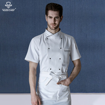 RozeChef chef uniform short sleeve high grade summer clothes breathable hotel dining large size Hotel chef work clothes men