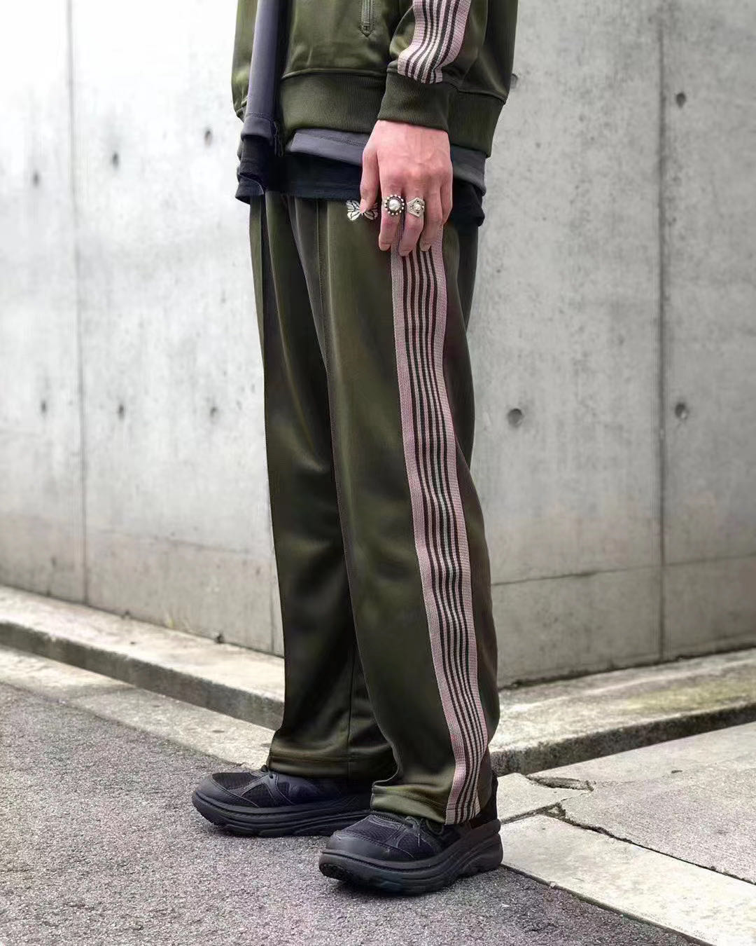 Japanese tide Needles 20SS new army green pant track butterfly embroidery trousers loose casual pants