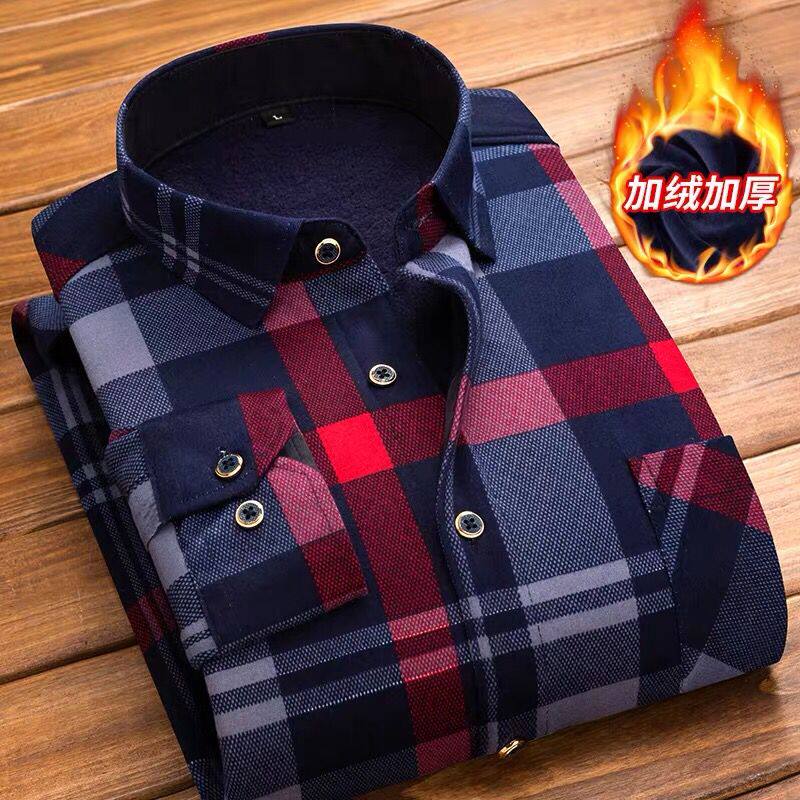 男士加绒衬衫秋冬季2019新款男装上衣韩版修身保暖休闲打底衫男潮
