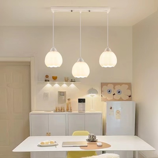 French Cream Style Designer Bar Counter Lighting, Simple Modern Creative Dining Table Art Restaurant Lamp, Flower Chandelier