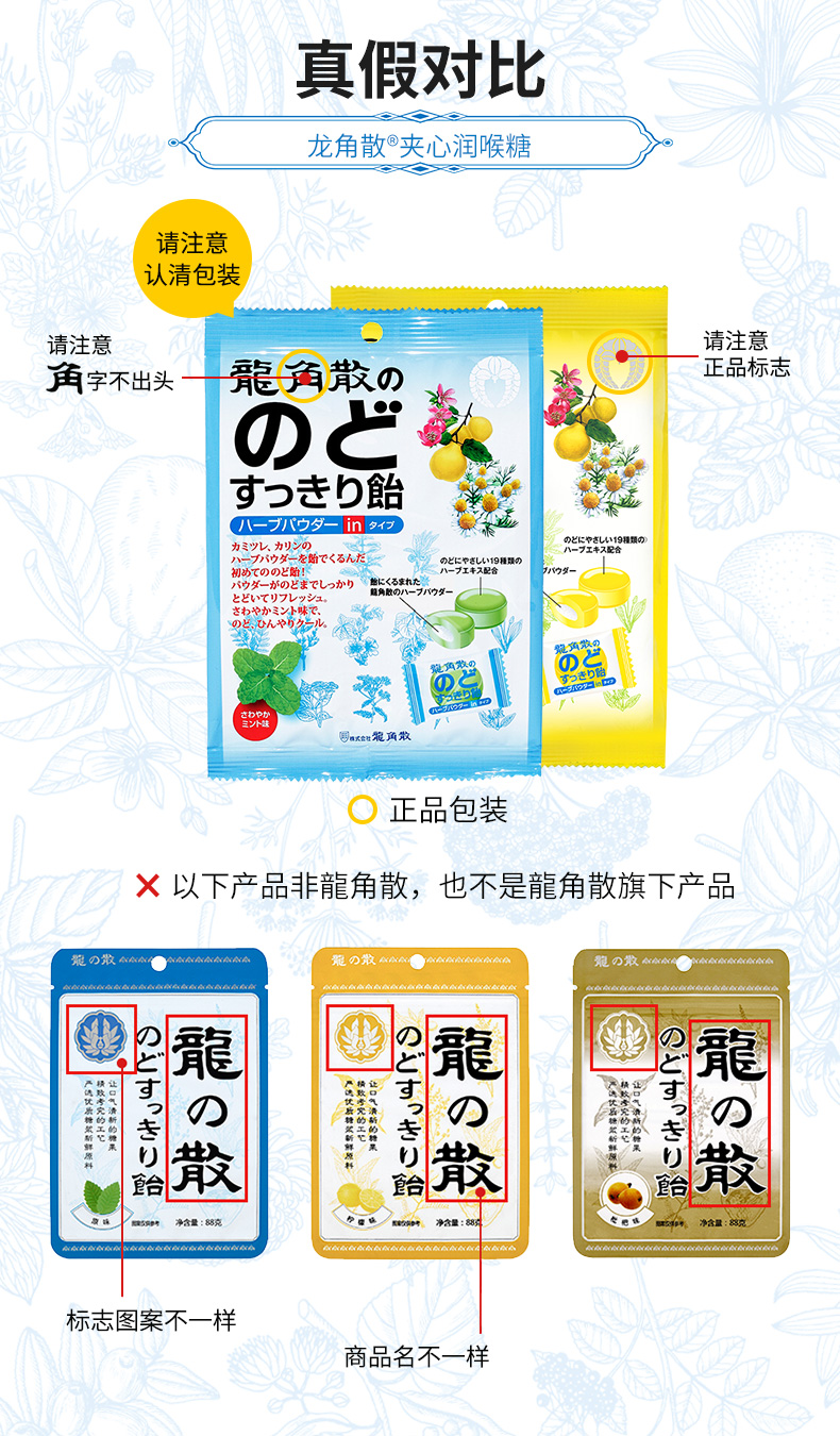日本原装进口 龙角散 粉末夹心润喉糖 80g*4袋 薄荷+柚子口味 图11