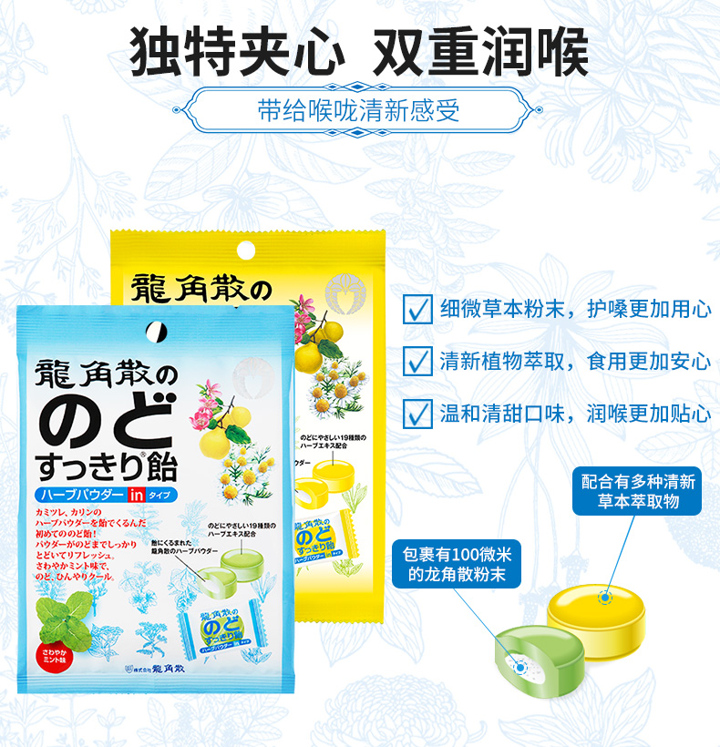 日本原装进口，双重润喉护嗓：80gx4袋 龙角散 粉末夹心润喉糖 88元包邮 值值值-买手聚集的地方