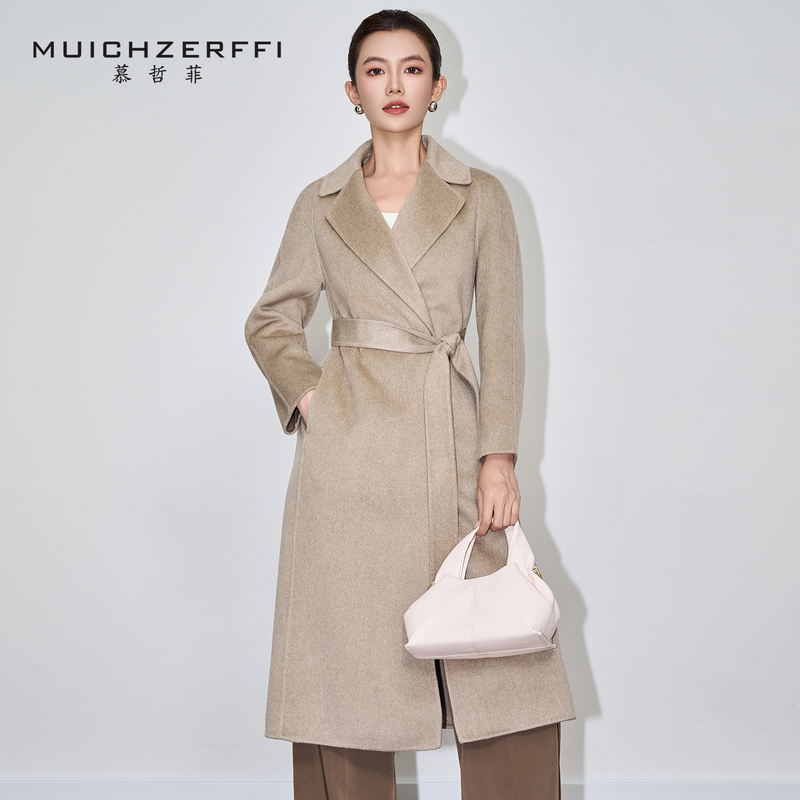 Pure Cashmere Coat for Women, Double-Sided Woolen Jacket with Suit Collar, Water Ripple Pattern, Mid-Length, Belted, Slim Fit, Commuter Style 201 Pure Cashmere Coat for Women, Double-Sided Woolen Jacket with Suit Collar, Water Ripple Pattern, Mid-Length, Belted, Slim Fit, Commuter Style 201