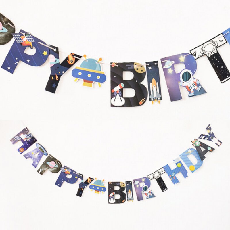 Space Themed Party Birthday Laflags Children Boy Starry Sky Banners Baby Birthday Party Decoration Package