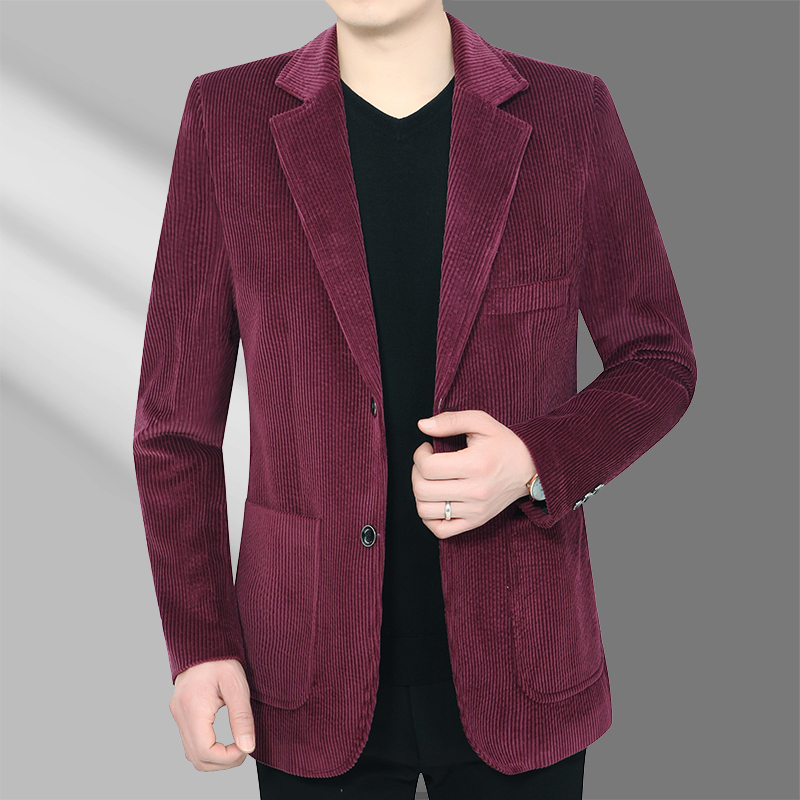 100% Pure Cotton Corduroy Casual Suit for Men, Middle-Aged and Elderly, Jacket Top, Dad's Outfit, Solid Color Single-Piece Suit for Men