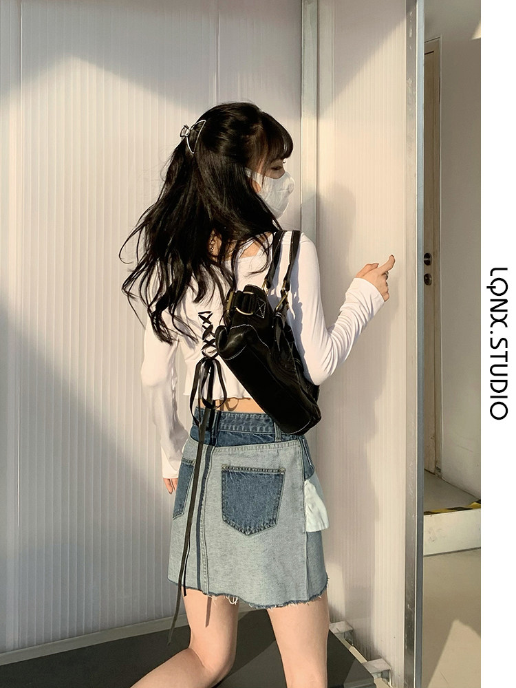 2023 NEW FALL BOW TIE OFF SHOULDER T-SHIRT WOMENS SLIM CROP SEXY CROP TOP BASE LAYER