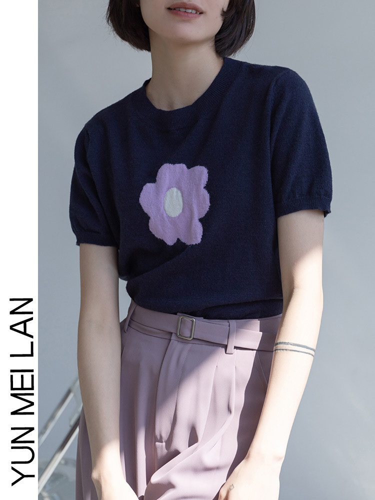 FRENCH RETRO SHORT SLEEVE KNIT SWEATER TOP WOMENS 2024 NEW SUMMER NICHE SHORT LOOSE SLIM CASUAL T-SHIRT