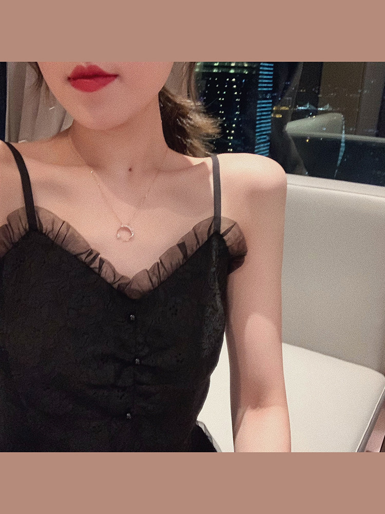 2024 NEW SPRING V-NECK SUSPENDER LITTLE BLACK DRESS WOMENS WAIST TO SHOW THIN TEMPERAMENT AGE-REDUCING DRESSES TRENDY
