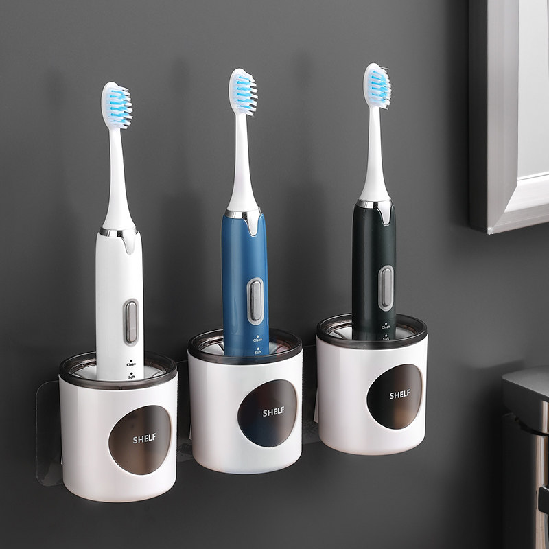 Electric toothbrush holder free of punch suction wall type Home multifunction wall-mounted tooth hanger Cosmetic Room Toothbrush Shelf