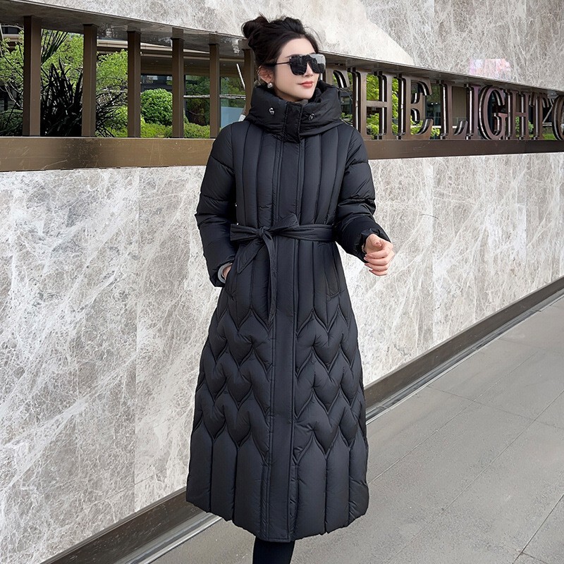 Down Cotton Coat for Women, Large Size, Long, Over-The-Knee, Hooded Cotton Jacket, Age-Reducing, Slimming, Plus Size, Oversized Cotton-Padded Winter Coat